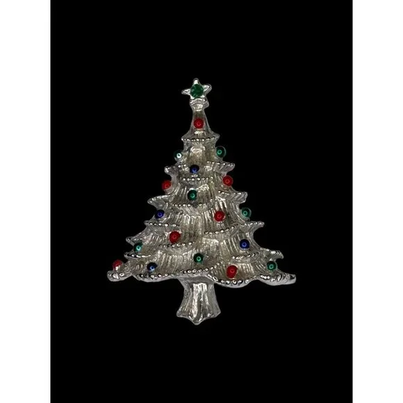 Gerrys Christmas Tree Pin Brooch Holiday Silver-Tone Rhinestone Star Top Vintage - Picture 5 of 6
